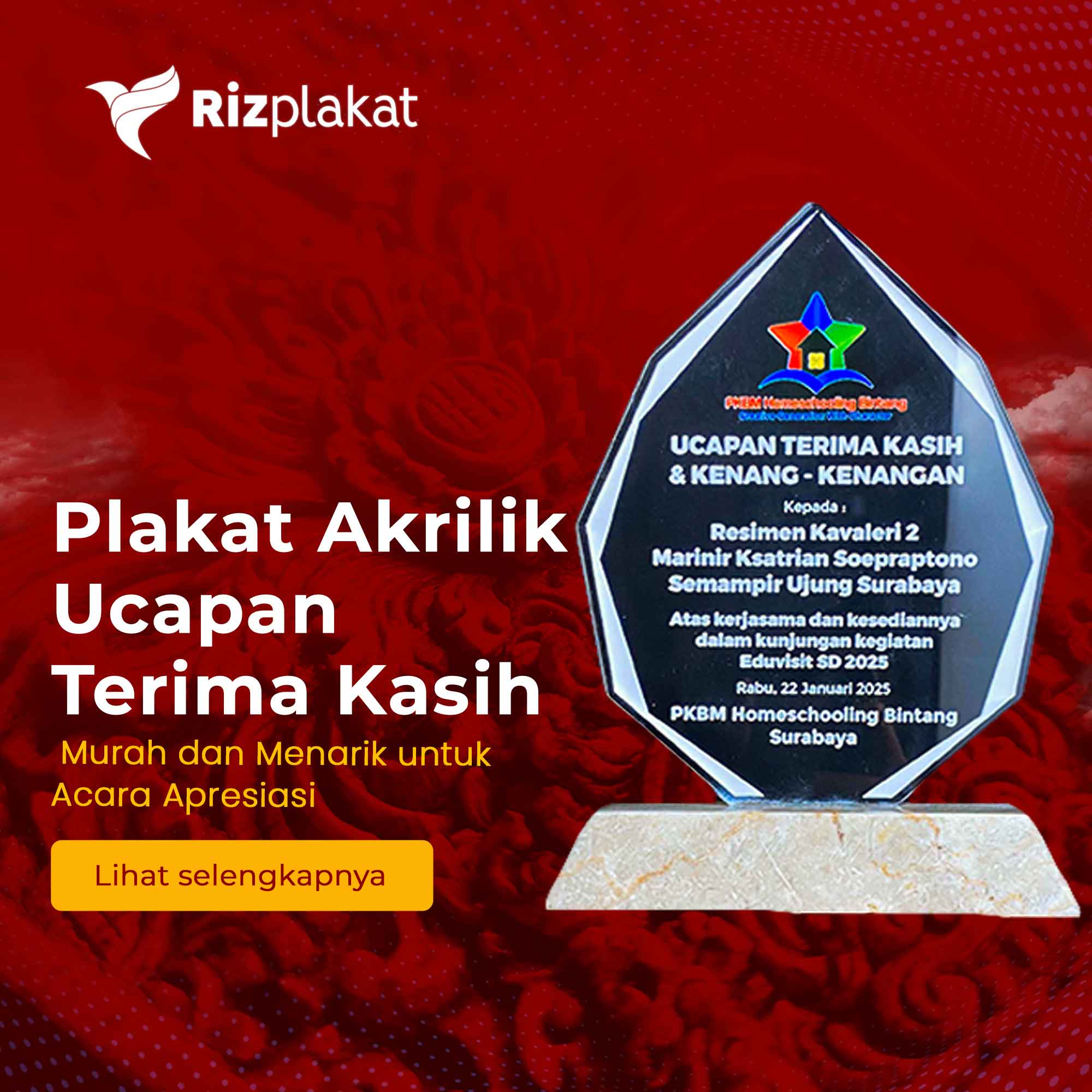 Plakat Akrilik Ucapan Terima Kasih | Apresiasi Elegan & Berkesan